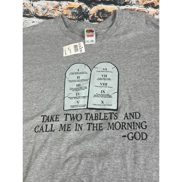 Vtg Fruit of the Loom Heavy Cotton 2XL Gray T Shirt God‎ Ten Commandments Humor - Picture 2 of 4